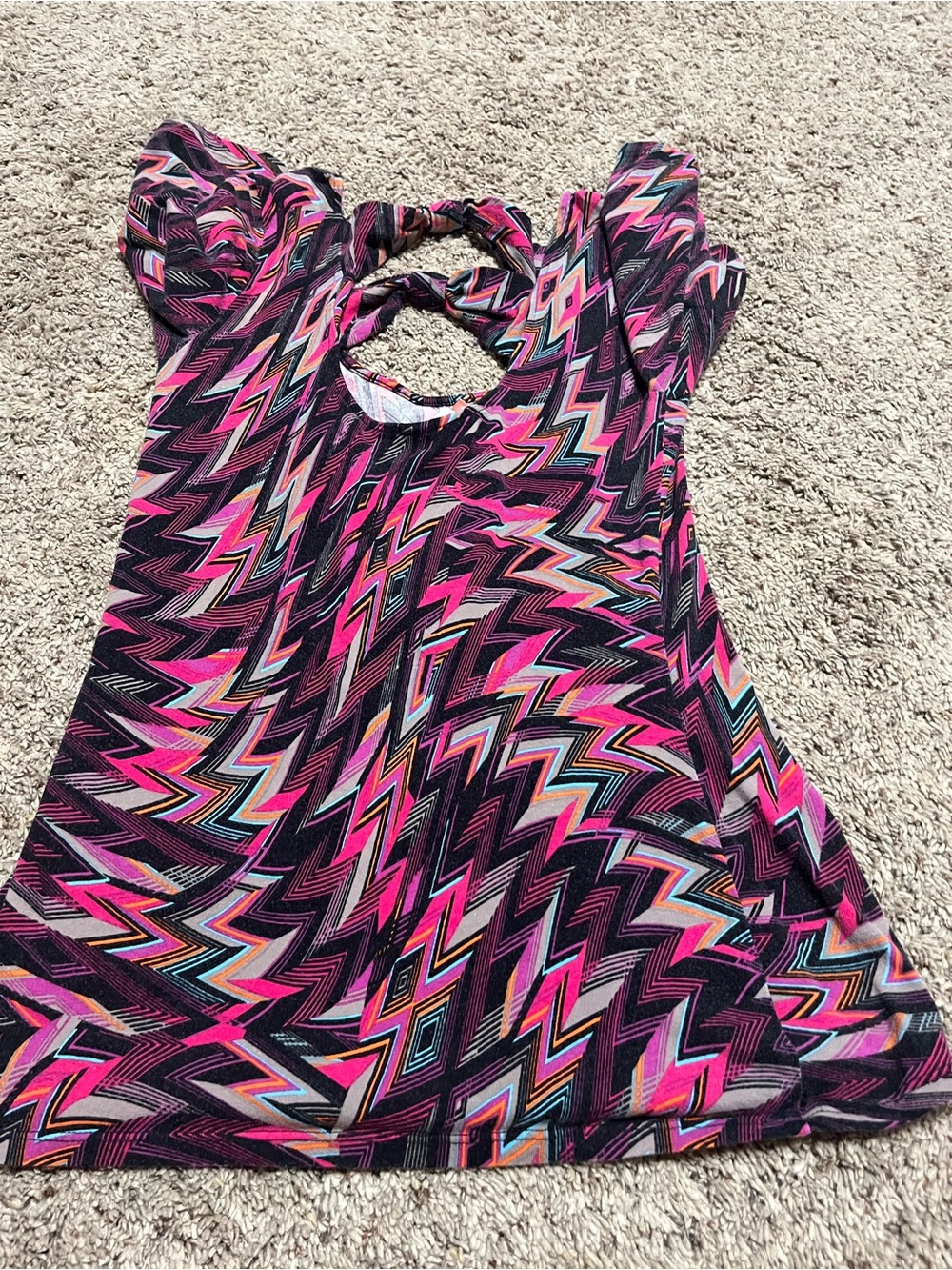 No Boundaries Pink Black Multi Zigzag Twist-Back Top
